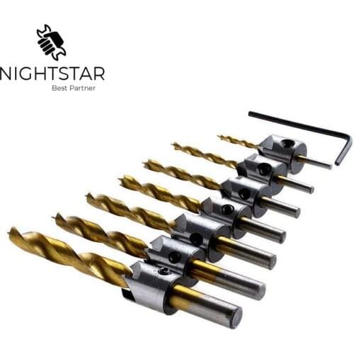 7Pcs Titanium Drill Bit Set Reamer Woodworking Chamfer 3 4 5 6 7 8 10mm Quick Change Steel Countersink Drill Set