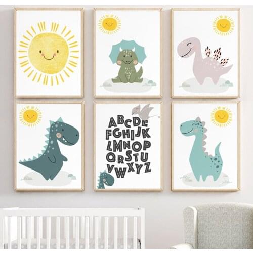 Triceratops Tyrannosauru Dinosaur Alphabet Baby Wall Art Canvas Painting Nordic Posters And Prints Wall Pictures Kids Room Decor