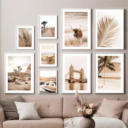 Nordic Poster London Tower Bridge Tropical Desert Beach Palm Wall Art Print Canvas Painting Wall Pictures For Living Room Decor