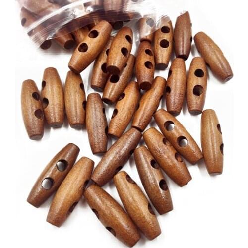 NHBR 50 Pieces Olive Shape Wooden Toggles Buttons 2 Holes Sewing Buttons for Clothes Decor