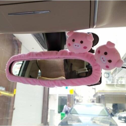 New Cute car rearview mirror cover cartoon Pig woman rearview mirror seat belt cover car interior accessories