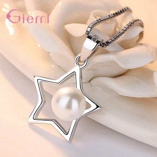 925 Sterling Silver Pearls Necklace For Women Engagement Decoration Trendy Style Simple Star Shape Best Gift For Lover