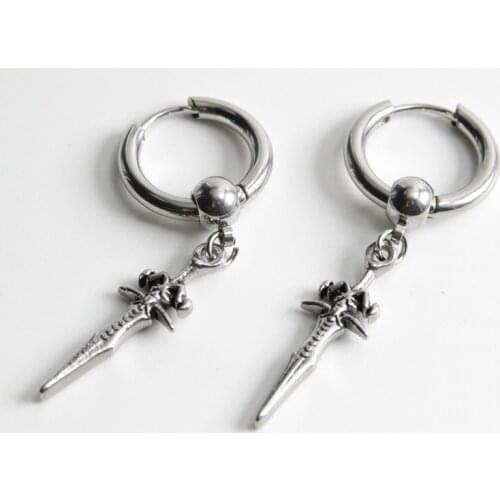 Men Womens Unisex Fashion Simple Retro Rock Punk Sword Earrings Anti Allergy Stainless Steel Ear Clip Christmas Gift