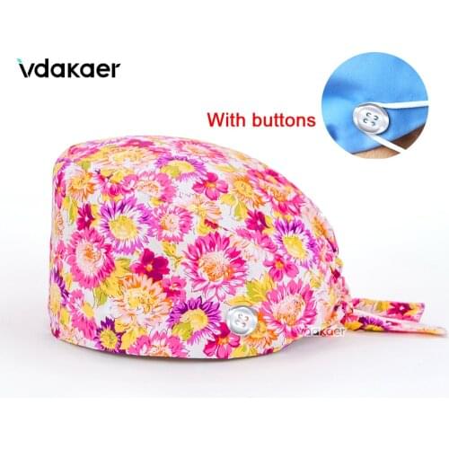 Unisex Scrubs Cap Adjustable pet grooming working Caps printing Scrub Lab work accessories womens pet beauty hats with button