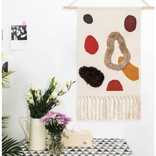Nordic Art Hanging Cloth New Hand-knitted Tassel Tapestry Wall Hanging Handmade Bohemian Style Retro Home Decor Cotton