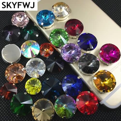 ALL Colors Sew On Crystal Rivoli Rhinestones In Metal Claw Setting 6,8,10,12,14,16,18mm Round Sew On Stone Dress Making