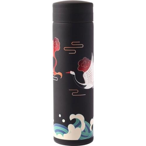 Vintage chinese style thermos bottle, 500ml vacuum flask with temperature display, for travel, 304 stainless steel
