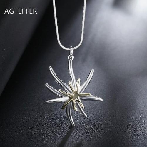 AGTEFFER 925 Sterling Silver 18 Inch Snake Chain Golden Starfish Pendant Necklace For Women Fashion Wedding Party Charm Jewelry