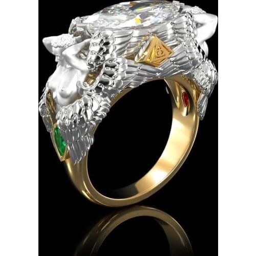 Yellow Gold Filled Mermaid Rings For Women Two Tone Angel Charm White Marquise Zircon Ring Wedding Jewelry Gifts Free Shipping