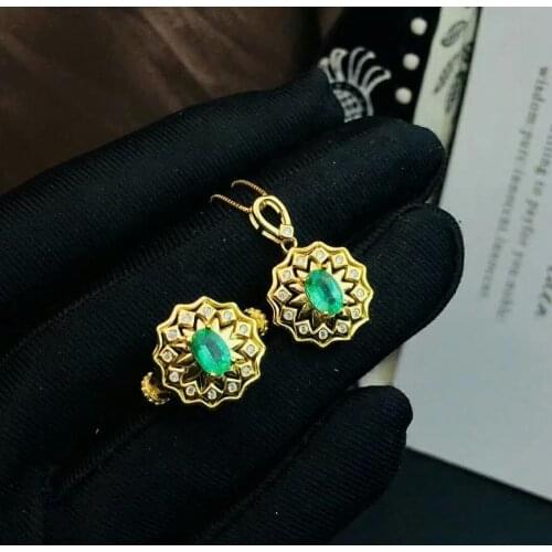 SHILOVEM 925 sterling silver Natural Emerald rings pendants send necklace fine Jewelry wedding women new 4*6mm jctz0406987agml