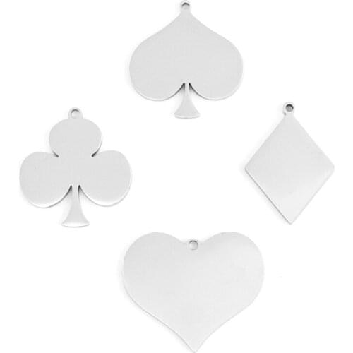 10pcs poker playing cards clubs hearts spades Tags Pendants for men women mirror polished stainless steel Pendants