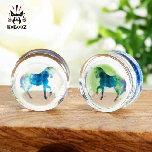 Simple Transparent Acylic Unicore Logo Ear Piercing Tunnels Earrings Expanders Fashion Body Jewellery Hot Sell 2pcs
