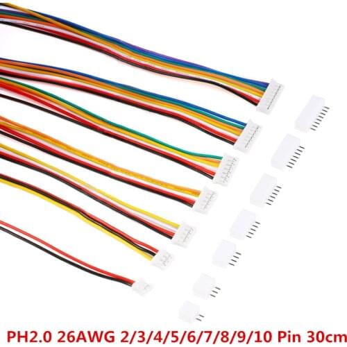 20PCS=10Sets Micro Mini JST 2.0 PH Connector Male Female 2/3/4/5/6/7/8/9/10-Pin Plug With Wires Cables Socket 300MM 26AWG New
