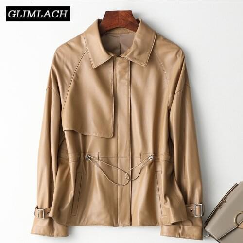2019 Casual Plus Size Women Real Leather Jacket Slim Drawstring Quality Lambskin Genuine Leather Coat Harajuku Clothes Female