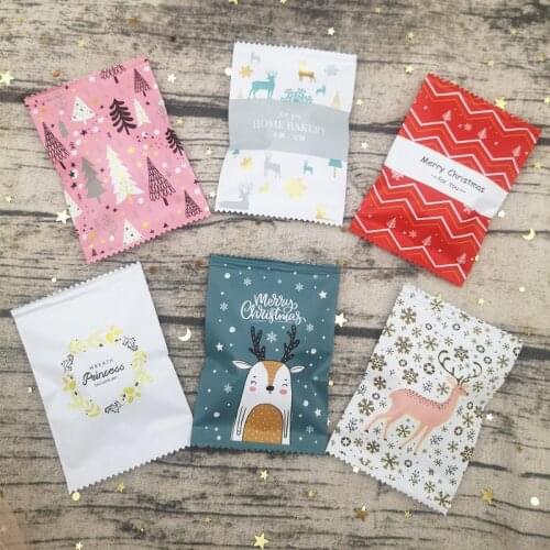 50/100pcs Christmas Thicker Aluminum Film Chocolate Cookie Machine Seal Packaging Bags Nougat Baked Pastry Biscuits Xmas Bags