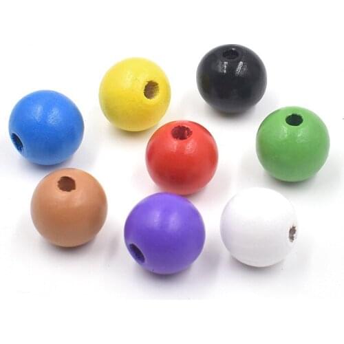 50pcs/lot Eco-friendly Colorful Painted Natural Round 16mm Big Hole Wooden kralen for DIY Handmade Bracelet Jewelry Making