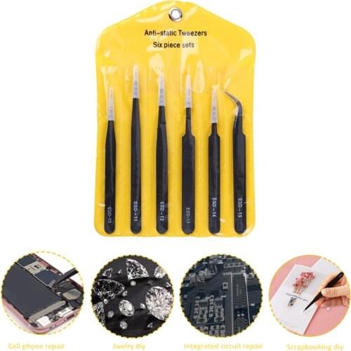 6pcs/set Tweezers Fine-Tip Broad-Tip Stainless Steel for Cell Phone Electronics Repair Jewelry Scrapbooking DIY 2021 Anti Static