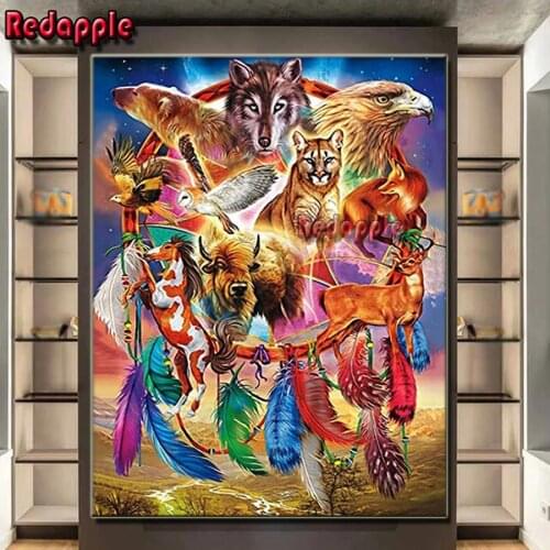 Full Square/Round Drill 5D DIY Wolf Landscape Diamond Painting"animal Dream Catcher" Rhinestone Embroidery Cross Stitch 5D Decor
