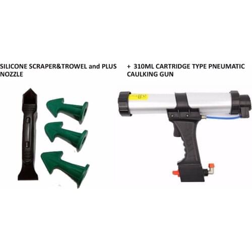 Dripless 310ml Cartridge Type Pneumatic Caulking Gun and Multi-functional Sealant Scraper and Trowel Nozzle Plus Caulking Tools