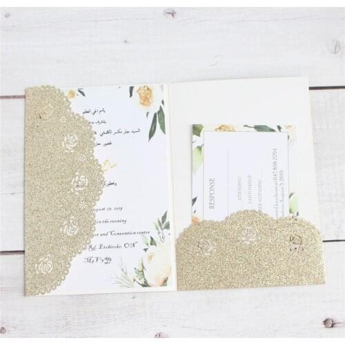 Glitter rose invitations for wedding bridal shower with envelop RSVP personalized printing