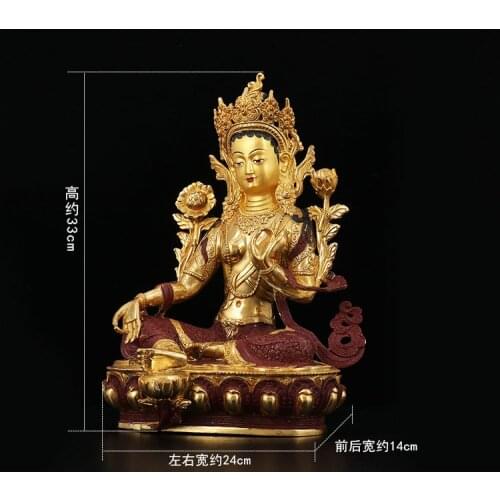 33CM Large HOME buddha statue Talisman Nepal Tibetan Buddhism Guanyin Green Tara Bodhisattva Buddha Gold-plated brass statue