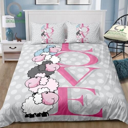 Bomcom 3D Digital Printing Valentine Bedding a Bunch of Cute Little Lambs Love Calligraphy 100% Microfiber Gray