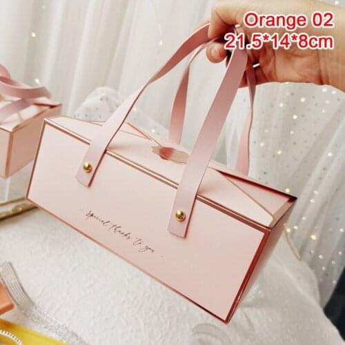 1pcs Bronzing Protable Paper Box Leather Portable Rope Chocolate Candy Packaging Birthday Party New Year Gift Decoration