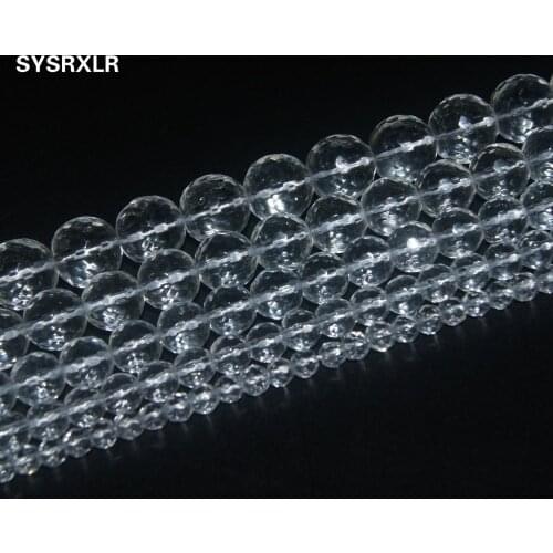 Natural Stone Faceted Synthesis Smooth Clear Quartz Crystals Beads For Jewelry Making DIY Bracelet 4/6/8/10/12/14/16/18/20 MM