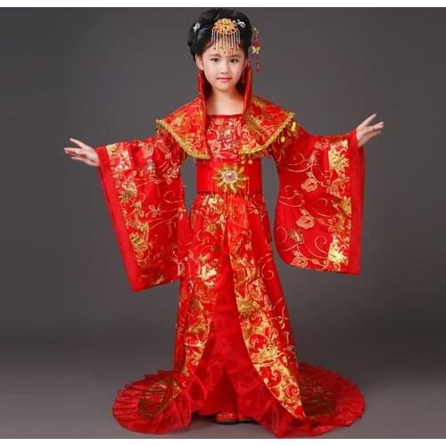 Childrens costumes girls trailing small chaise Tang Dynasty princess ancient fairy dance stage costume cos show Hanfu new