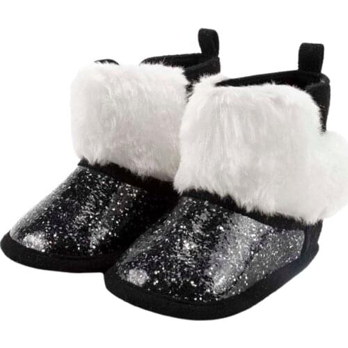 Baby Boys Girls Snow Boots Soft Sole Glitter Sequin Fur Ankle Booties Anti-Slip One Pair Winter Warm Toddler First Walker Shoes