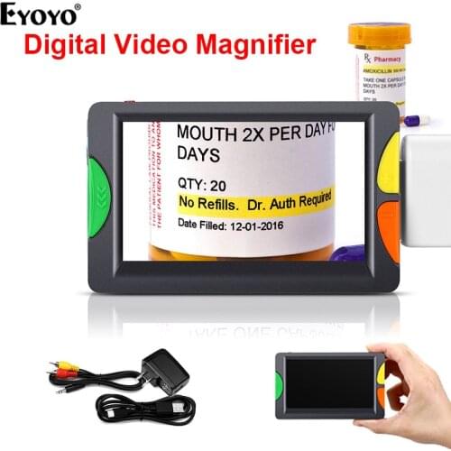 Eyoyo 4.3" Handheld Portable Digital Magnifier 2X-12X Zoom Electric reading aid 2 LED lights Foldable handle for low vision