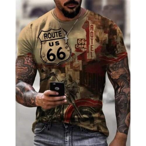 2021 Summer Men T shirt O Neck Short Sleeve Tees Highway 66 Leisure Style Male Clothes 3d Print brand design Tshirt handsome top
