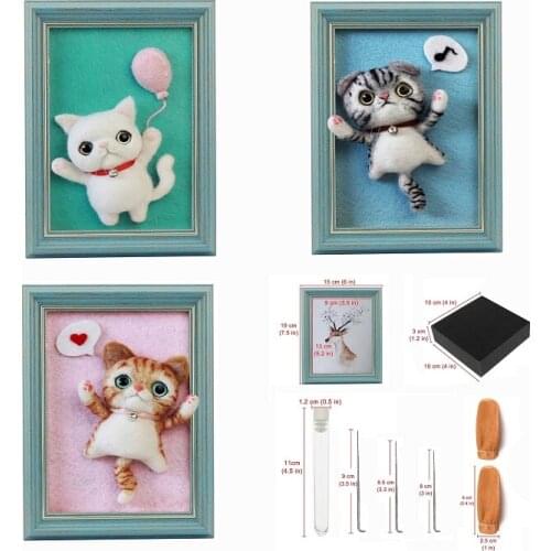 Needle Felting Kits for Beginners Mini Cat with Frame, Felting Mat, Felting Needles, Finger Guards, Instructions, DIY Felt Craft
