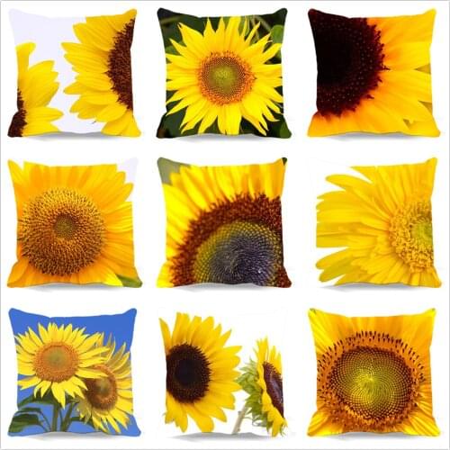Sunflower Cushion Cover, Plant art throw Pillow Case Square Polyester Cotton Living room Bedroom sets 5 size