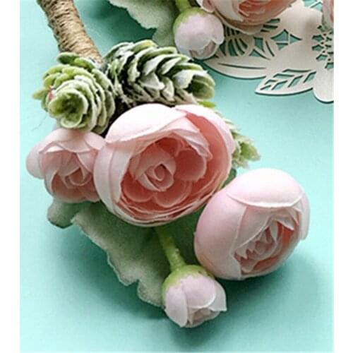 YO CHO Delicate High-end Pink Rose Artificial Corsage Wrist Flowers Bridesmaid Sisters Hand Flowers Artificial Bride Flowers