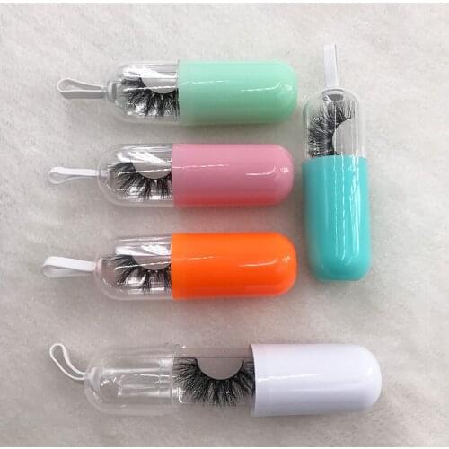 Capsule Bottle Lash Case With Popular Mink Lashes 3D 5D Natural Full Strip Eyelashes Wholesale Vendor 10mm-22mm Lashes