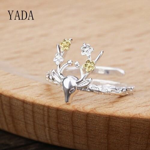 YADA Classic Adjustable Silver color Deer Rings for Women Stainless Steel Ring Engagement Wedding Jewelry Animal Ring RG200043