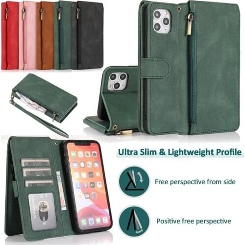 Leather Wallet Case for iPhone 11 Pro 12 Mini XS Max X XR Zipper Purse Card Cover for iPhone SE 2020 8 7 6 6S Plus Etui Hoesje
