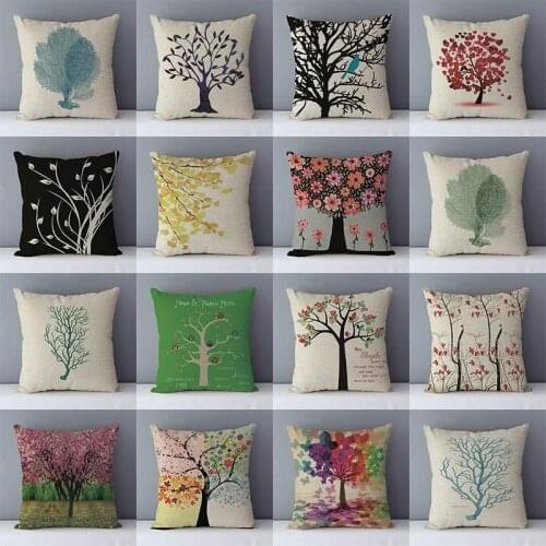 Colorful plants life trees printed cushion for couch seat back cushions home decorative pillows 45x45cm