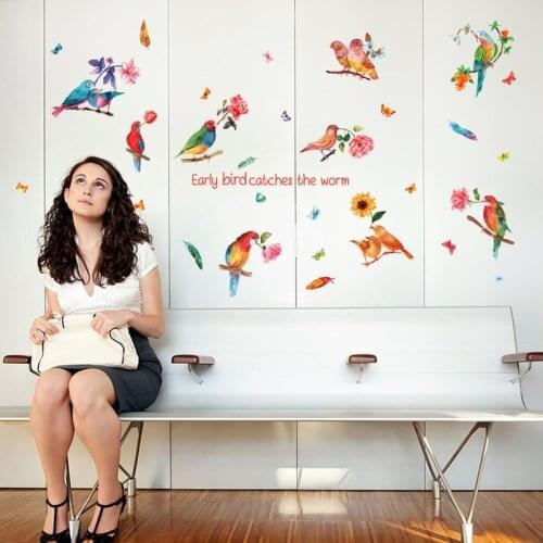 Creative lark birds feather flowers large wall stickers art decals home decor living room bedroom diy removable