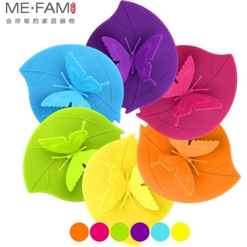 ME.FAM Fashion Colorful Lovely 3D Butterfly + Leaves Silicone Cup Cover 10.5 cm Dustproof Seal Lid Glass Ceramic Plastic Mug Cap