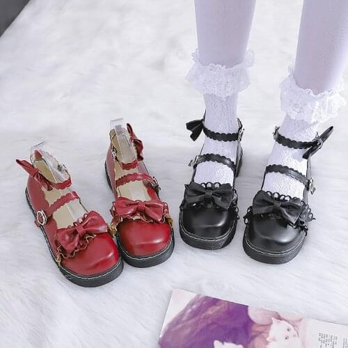 Lolita Shoes Japanese Kawaii Shoes Bow Harajuku Round Toe Cute Shoes For Women Student Partty JK Uniform Girls Casual Shoes