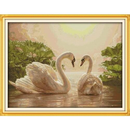 Animal Two Swans Cotton Cross Stitch Kits 14CT White Canvas 11CT Accurate Printed Embroidery DIY Handmade Needle Work Decor