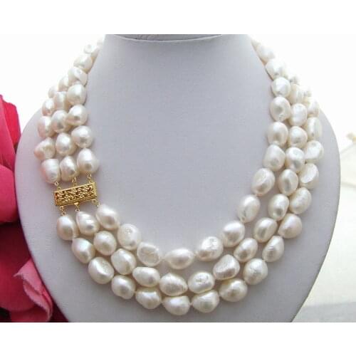 Natural freshwater pearls 20" 9-10MM White Baroque rregular shaped Pearl Necklace