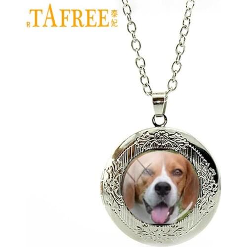 TAFREE lovely puppy locket Necklace Cute Dog choker German shepherd Beagle Border terrier dalmation men women Glass jewelry DG2