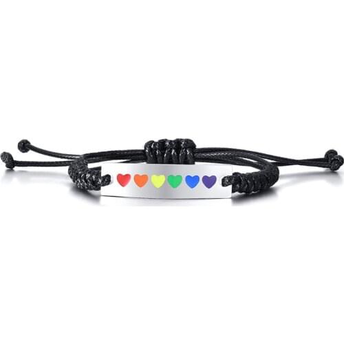 Rainbow Heart Pride Bracelets Lesbian & Gay Stainless Steel Enamel Cuff Bracelet