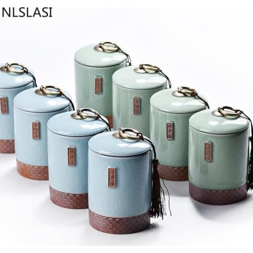 Retro Ru Kiln Ceramics Tea Caddy oolong Tieguanyin Containers Travel tea Boxes Sealed tea jar Household Candy storage tank