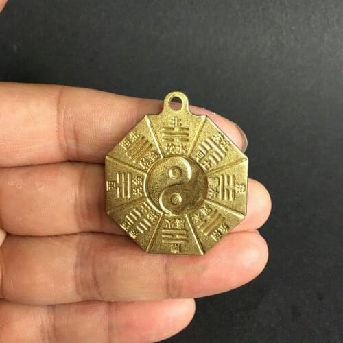 Collectable Chinese Brass Carved Tai Chi Bagua Mirror Exquisite Small Pendant Statue