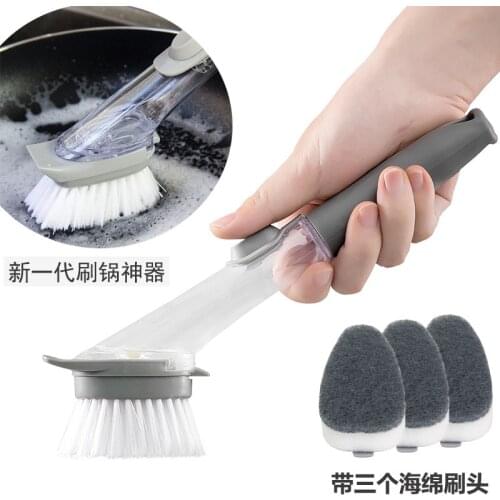 Plate Washing Brush With Liquid Dispenser Scrubber Multifunctional Kitchen Dish Pot Washing Sponge Lazy Cleaner Household