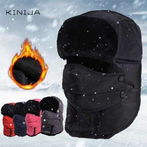 Men Women Winter Warm Snow Ski Bomber Hats Russian Ushanka outdoor cycling ear protection hat thick plush fur Cap coldroof